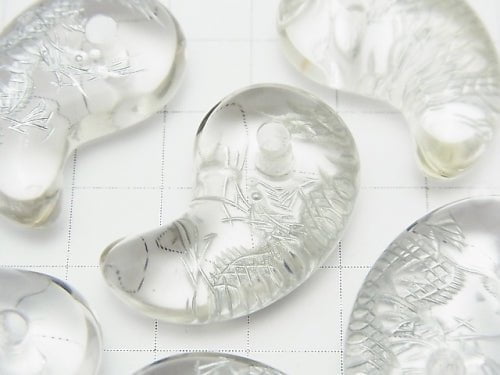 [Video]Silver! Dragon (Four Divine Beasts ) Carved! Crystal Comma Shaped Bead 30x20x10mm 1pc
