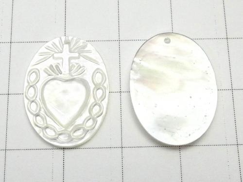 High Quality White Shell AAA Cross & Heart Carving Oval 20x15x2mm 1pc
