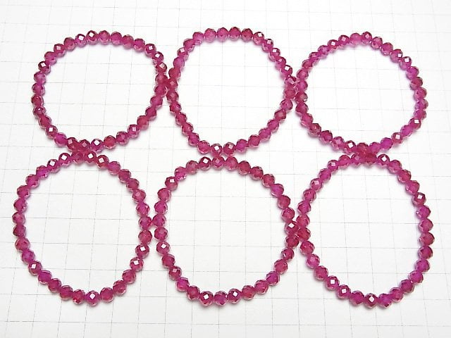 [Video] High Quality! Synthetic Ruby AAA 64Faceted Round 6mm Bracelet