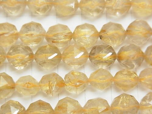 Diamond Cut! Rutilated Quartz AAA Star Faceted Round 10mm 1/4 or 1strand (aprx.15inch / 36cm)