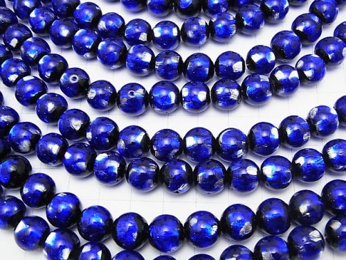 Lampwork Beads Round 10mm [Blue x Silver] 1/4 or 1strand beads (aprx.15inch/36cm)