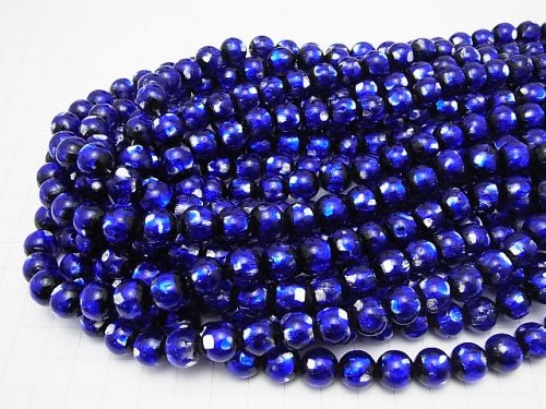 Lampwork Beads Round 10mm [Blue x Silver] 1/4 or 1strand beads (aprx.15inch/36cm)