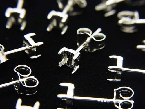 [Video]Silver925 4pcs Prong Setting Earstuds Earrings for Frame & Catch Cabochon [4mm][6mm][8mm] Rhodium Plated 1pair (2pcs)