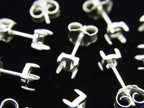 [Video]Silver925 4pcs Earstuds Earrings Frame & Catch for Cabochon [4mm][6mm][8mm] No coating 1pair (2 pieces)