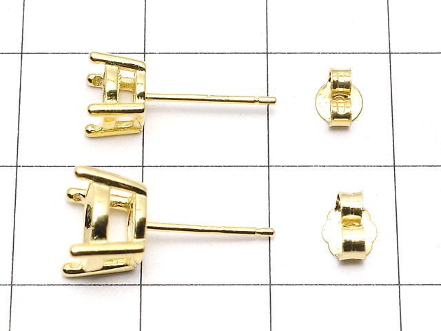 [Video]Silver925 4pcs Prong Setting EarstudsEarrings Frame & Catch Round Faceted [6mm][8mm] 18KGP 1pair (2 pieces)