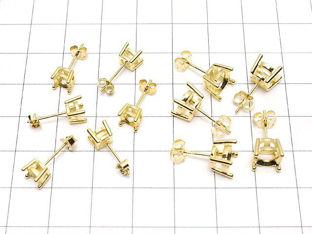 [Video]Silver925 4pcs Prong Setting EarstudsEarrings Frame & Catch Round Faceted [6mm][8mm] 18KGP 1pair (2 pieces)