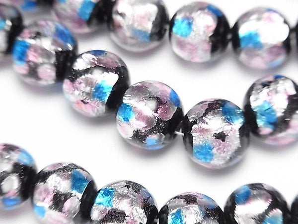 Lampwork Beads Round 12mm [Pink x Light Blue] 1/4 or 1strand beads (aprx.13inch/33cm)