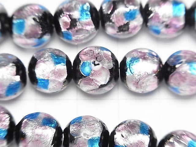 Lampwork Beads Round 12mm [Pink x Light Blue] 1/4 or 1strand beads (aprx.13inch/33cm)