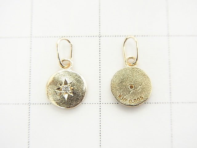 [Video][Japan][K10 Yellow Gold] Coin Charm with Diamond 5.5x5.5x1mm 1pc
