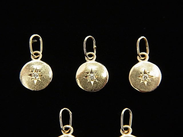 [Video][Japan][K10 Yellow Gold] Coin Charm with Diamond 5.5x5.5x1mm 1pc