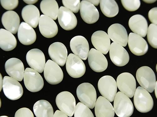 Mother of Pearl MOP Faceted Pear Shape 9x6x3mm White 1/4 or 1strand (aprx.15inch / 38cm)