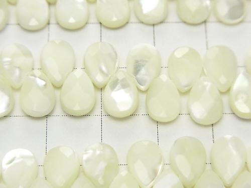Mother of Pearl MOP Faceted Pear Shape 9x6x3mm White 1/4 or 1strand (aprx.15inch / 38cm)