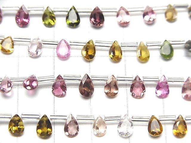 [Video]High Quality Multicolor Tourmaline AAA Pear shape Faceted 6x4mm 1strand (18pcs )