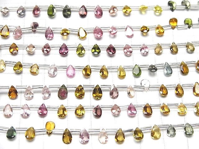 [Video]High Quality Multicolor Tourmaline AAA Pear shape Faceted 6x4mm 1strand (18pcs )