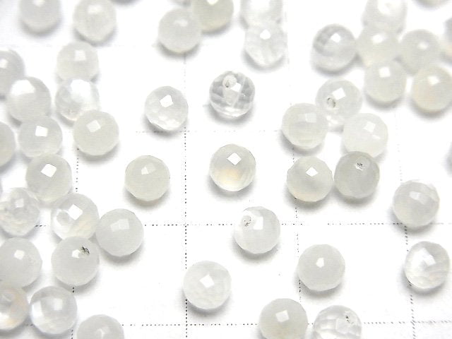 [Video]High Quality White Moonstone AAA Half Drilled Hole Faceted Round 4mm 10pcs
