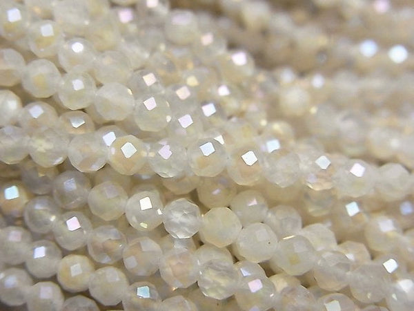 [Video] High Quality! White Moonstone AAA Faceted Round 3mm AB coating 1strand beads (aprx.15inch/37cm)