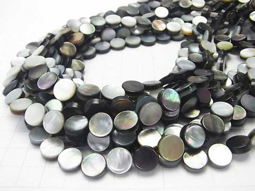 High Quality Black Shell (Black-lip Oyster)AAA Flat Coin 10x10x3mm 1strand beads (aprx.15inch/37cm)