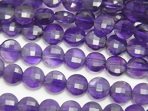 Diamond Cut!  1strand $13.99! Amethyst AA++ Faceted Coin 6x6x3mm 1strand (aprx.15inch/37cm)