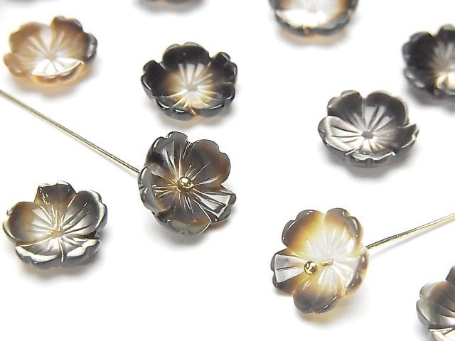 [Video] High Quality Black Shell (Black-lip Oyster) AAA Solid Flower 10mm Central Hole 4pcs $4.19!