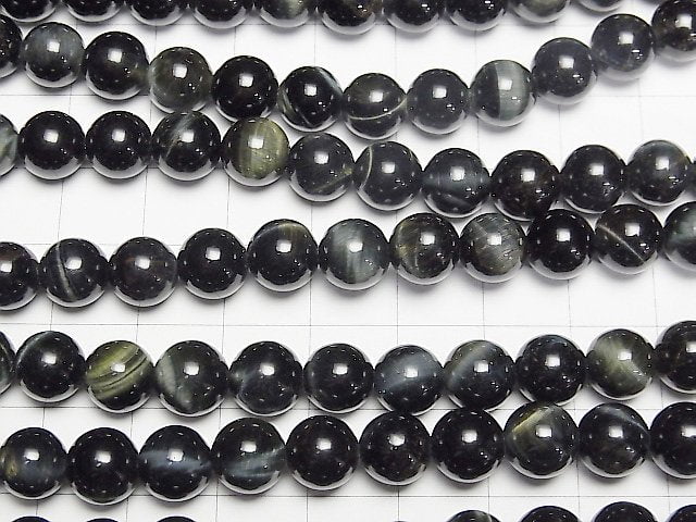[Video]Natural color Green Tiger's Eye AAA- Round 8mm 1strand beads (aprx.15inch/37cm)