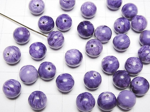 [Video] Charoite AAA Half Drilled Hole Round 8mm 4pcs