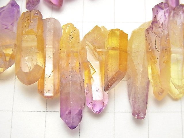 [Video] Crystal Natural Point Cut Metallic Coating Purple & Yellow 1strand beads (aprx.15inch/36cm)