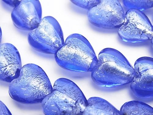 [Video] Lampwork Beads Vertical Hole Heart 12x12x8mm [Silver Foil x Blue] 1strand beads (aprx.13inch/33cm)