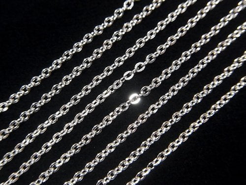 Silver925 Flat Cable Chain 1.3mm Rhodium Plated [40cm][45cm][50cm][60cm] Necklace 1pc