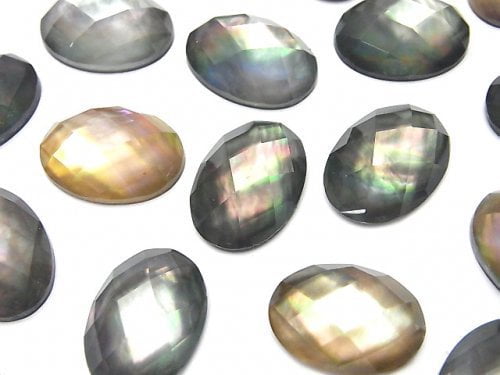 Black Shell x Crystal AAA- Oval Faceted Cabochon 18x13mm 3pcs