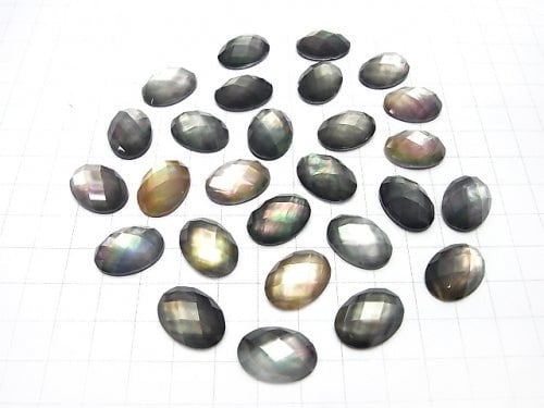 Black Shell x Crystal AAA- Oval Faceted Cabochon 18x13mm 3pcs