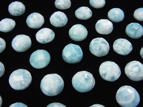 [Video]Larimar Pectolite AAA- Round Faceted Cabochon 10x10mm 2pcs