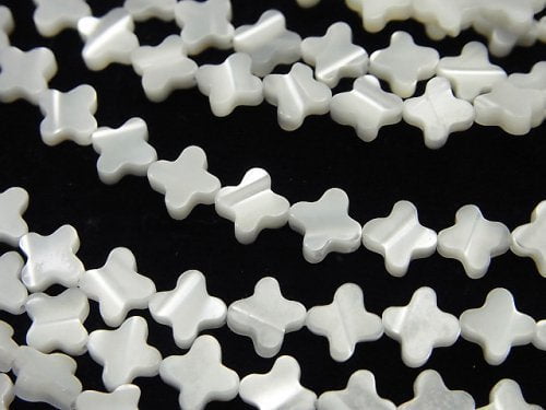 Mother of Pearl MOP White Flower Motif 6x6x2mm 1strand beads (aprx.15inch/37cm)