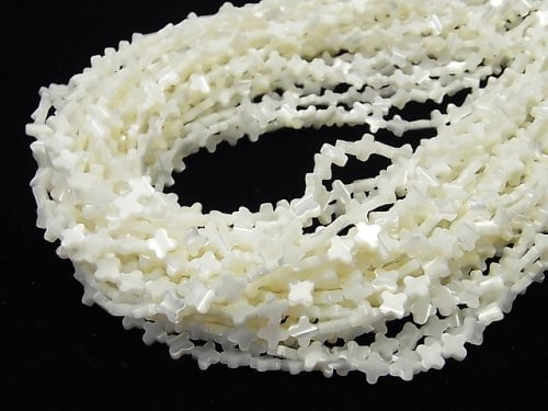 Mother of Pearl MOP White Flower Motif 6x6x2mm 1strand beads (aprx.15inch/37cm)