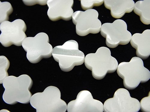 Mother of Pearl MOP White Flower Motif 10x10x2.5mm 1strand (aprx.15inch/37cm)