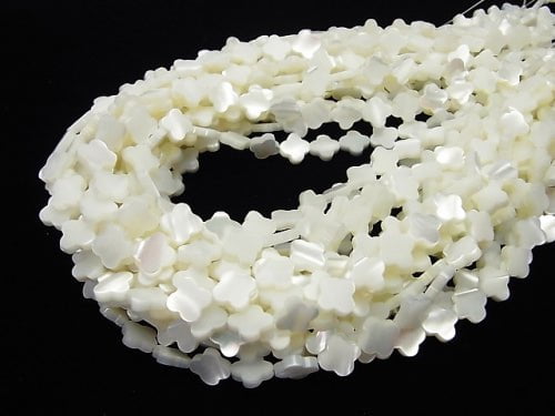 Mother of Pearl MOP White Flower Motif 10x10x2.5mm 1strand (aprx.15inch/37cm)