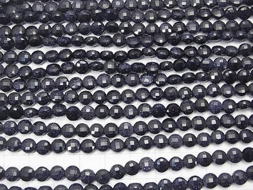 High Quality!  1strand $6.79! Blue Golden Sand Stone  Faceted Coin 6x6x4mm 1strand (aprx.15inch/37cm)