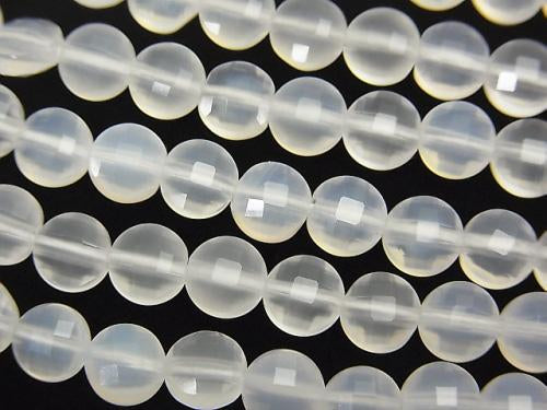 High Quality! White Chalcedony Faceted Coin 6x6x4mm 1strand beads (aprx.15inch/37cm)