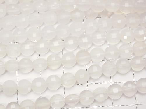 High Quality! White Chalcedony Faceted Coin 6x6x4mm 1strand beads (aprx.15inch/37cm)