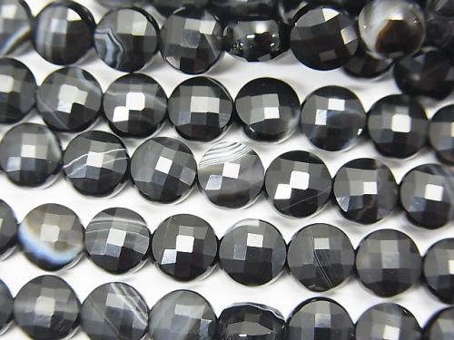 High Quality! 1strand $6.79! Stripe Onyx Faceted Coin 6x6x4mm 1strand (aprx.15inch / 37cm)