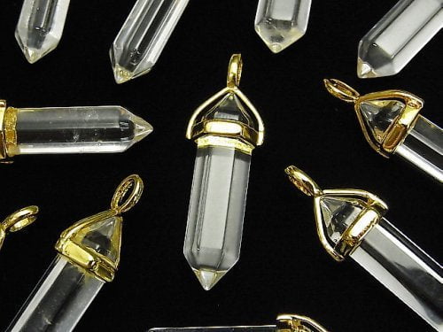 [Video] Crystal AA+ Double Point Pendant 32x8x8mm Gold Color 3pcs