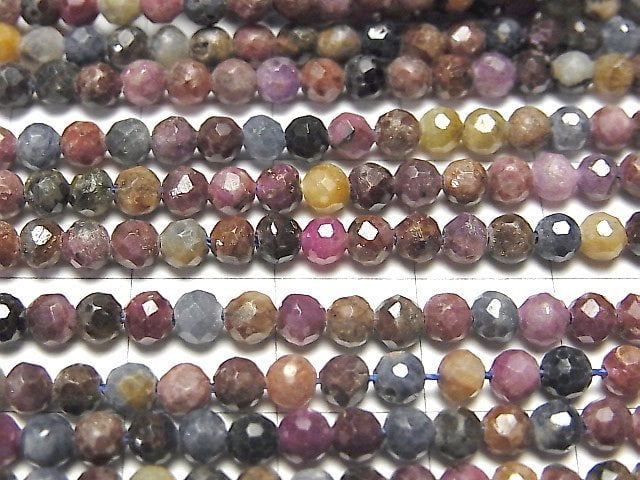 [Video] High Quality! Ruby & Sapphire AA++ Faceted Round 3.5mm 1strand beads (aprx.15inch / 38cm)