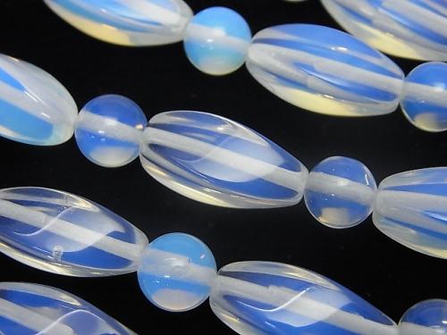 1strand $7.79! Synthetic Opal 4Faceted Twist Faceted Rice & Round White 1strand (aprx.14inch / 35cm)