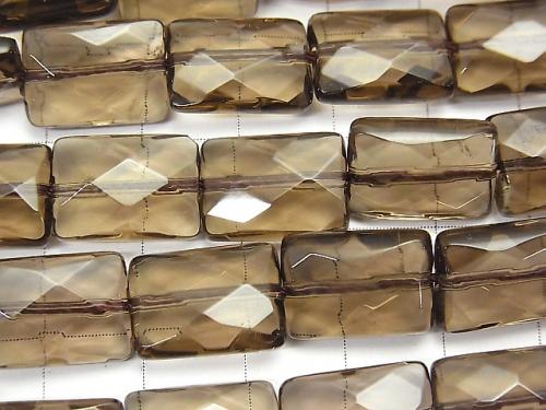 Smoky Crystal Quartz AAA Faceted Rectangle 14x10x6mm half or 1strand (aprx.15inch/37cm)