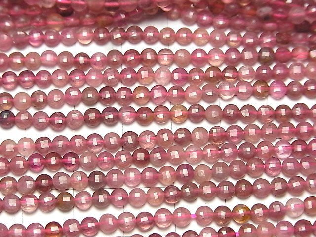[Video] High Quality! Pink Tourmaline AA+ Faceted Coin 4x4x2mm 1strand beads (aprx.15inch / 37cm)