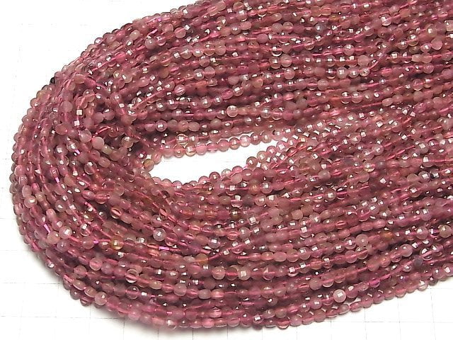 [Video] High Quality! Pink Tourmaline AA+ Faceted Coin 4x4x2mm 1strand beads (aprx.15inch / 37cm)