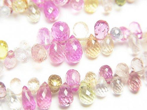 [Video]High Quality Unheated Multicolor Sapphire AAA Drop Faceted Briolette half or 1strand beads (aprx.7inch / 18cm)