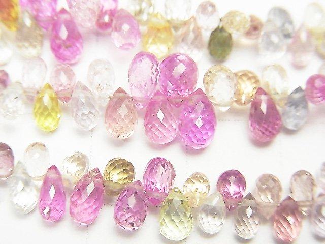 [Video]High Quality Unheated Multicolor Sapphire AAA Drop Faceted Briolette half or 1strand beads (aprx.7inch / 18cm)