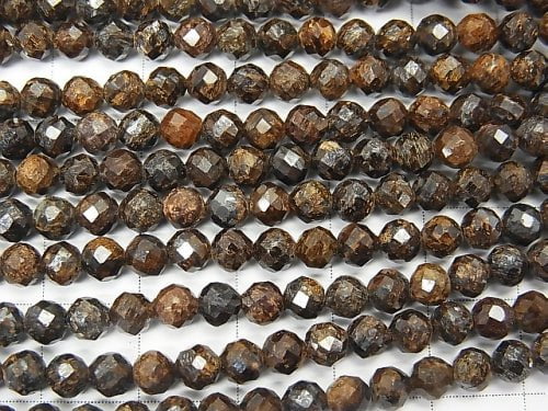 [Video]High Quality! Bronzite Faceted Round 4mm 1strand beads (aprx.15inch/37cm)