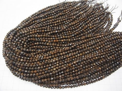 [Video]High Quality! Bronzite Faceted Round 4mm 1strand beads (aprx.15inch/37cm)