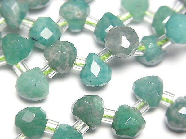 [Video]Mozambique Amazonite AA+ Onion Faceted Briolette 7x7x7mm half or 1strand beads (aprx.14inch/34cm)